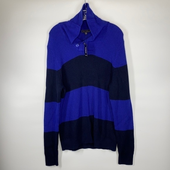 Express Sweaters - Express Blue Striped Cowl Neck Cotton Sweater NWT